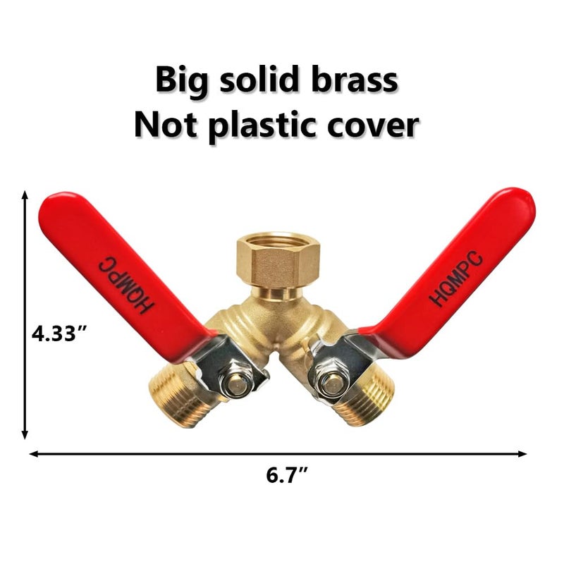 HQMPC Garden Hose Y Valve Splitter Brass Hose Splitter With Stainless Steel Long Handle Brass Garden Hose Adapter 2 Way Y Valve 3/4"" GHT Thread 2pcs - Image 3